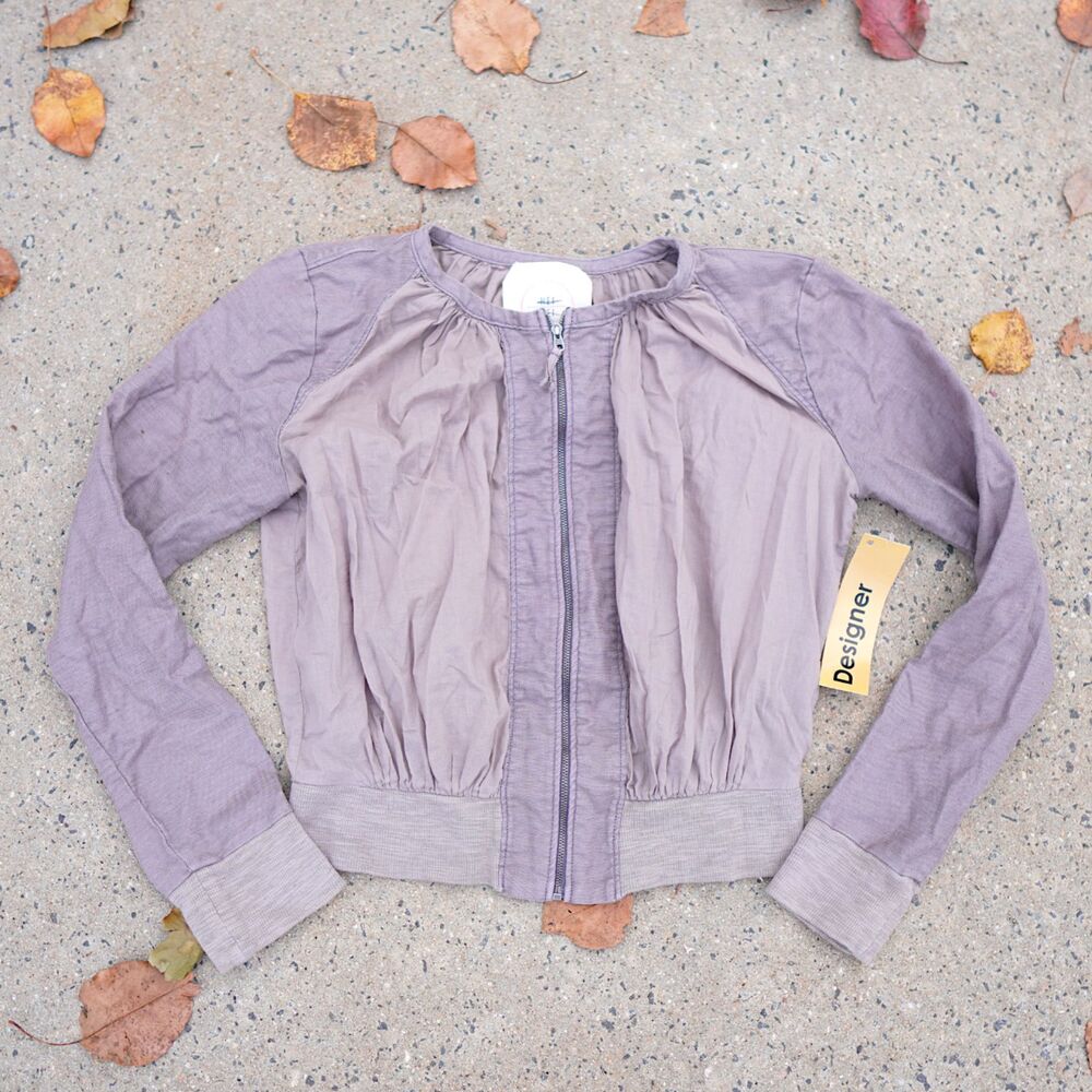 Anthropologie Hei Hei Hilltop Bomber Jacket Gray XS Cotton Linen Lightweight